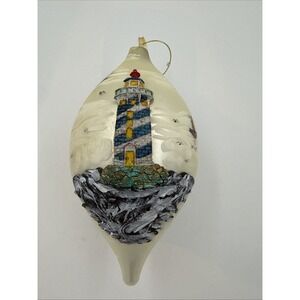 Mouth Blown Hand Painted Lighthouse Ornament Dated 2015